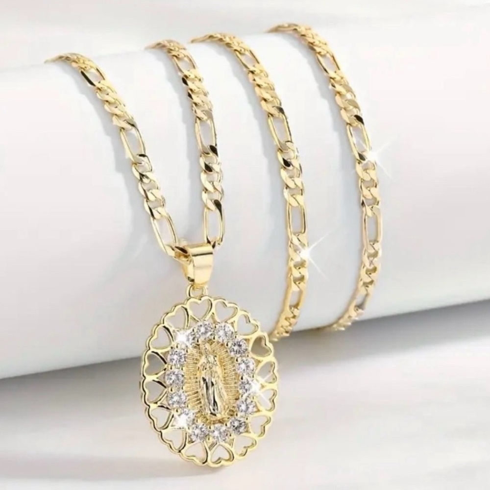 Elegant 14k gold plated  pendant necklace , Virgen de Guadalupe